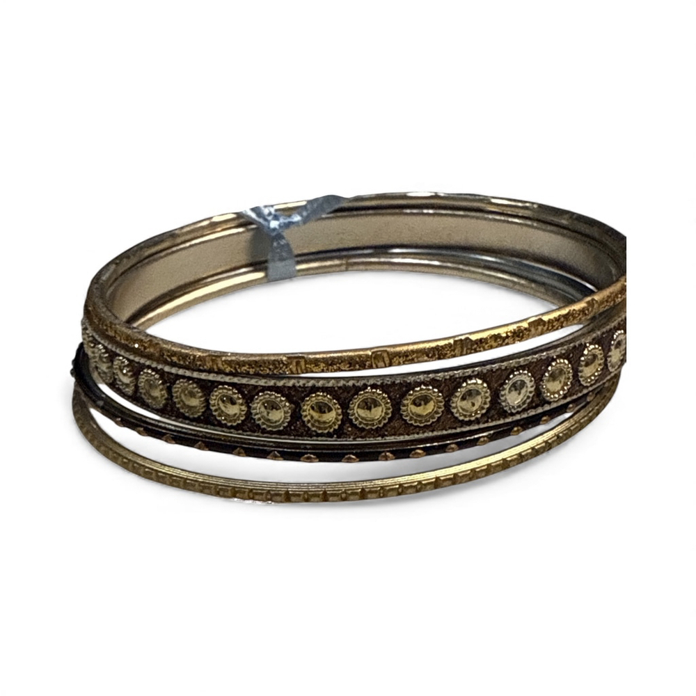 Gold & Brown Metal Bangle Bracelet Set – 6 Pieces, New Without Tags